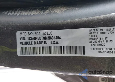 2021 Ram 1500 Big Horn Quad Cab 4X2 6'4 Box из США, поврежденный, VIN 1C6RREBT0MN801464